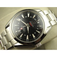 Omega Sea-Master GMT Edition Automatic Watch-Vertical Stripes Black Dial With Silver Marker-Stainless Steel Strap