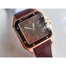 Cartier Santos 100th Anniversary Automatic Watch-Brown Dial-Brown Leather Strap 