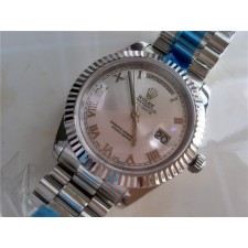 Rolex DayDate II 41mm Swiss Automatic Watch-Silver Dial Roman Numeral Markers-Stainless Steel Presidential Bracelet 