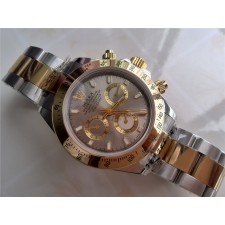 Rolex Daytona Swiss 18K Gold Bi Tone Chronograph-Grey Dial Gold Ring Subdials-Stainless Steel Oyster Bracelet 