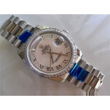 Rolex Day-Date E730 Automatic-Silver Dial Roman Number Markers-Stainless Steel Strap