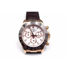 Rolex Daytona Swiss Automatic Watch-White Dial-Brown Leather Bracelet