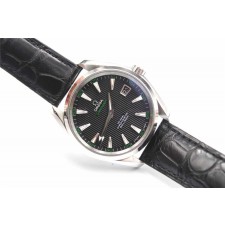 Omega Sea-master Swiss Automatic Watch-Black Vertical Dial-Black Leather Bracelet