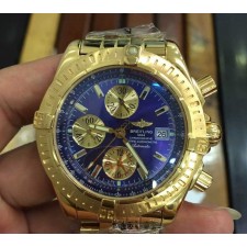 Breitling Chronomat Evolution V3 Chronograph 18K Gold-Blue Dial Gold Subdials Index Hour Markers-Stainless Steel Bracelet