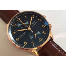 IWC Portuguese Swiss Automatic Chronograph-Black Dial Rose Gold Casing
