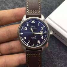 High-end IWC Watches - 41mm Blue Dial Brown Leather Strap