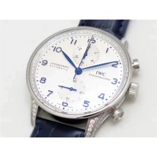 IWC Portuguese Automatic Diamonds Watch Blue Leather