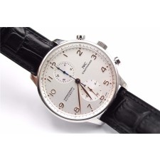 IWC Portuguese Chronograph White Dial Black Leather Strap