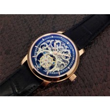 Vacheron Constantin Tourbillon Swiss Manual Watch Skeleton Dial Index Hour Markers-Black Leather Bracelet