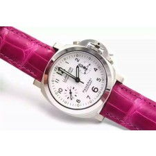 Panerai Luminor Swiss Chronograph-White Dial Pink Leather Strap-Women Watch