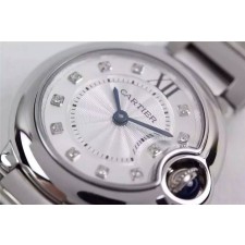 Cartier Ballon Bleu Silver White Swiss 690 Quartz Watch Stainless Steel 