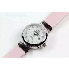 Omega Deville Ladymatic Diamond Swiss Automatic Watch-White Coral Design Dial-Pink Leather strap