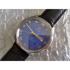 High-end Replica Omega Watches - De Ville Automatic Watch-Royal Blue Dial With Roman Numeral Marker-Black Leather Strap