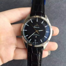 Omega Globemaster Automatic Watch-Black Dial Black Leather Strap