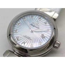 Omega Ladymatic Swiss Automatic Watch-White Coral Design Dial-White Leather strap