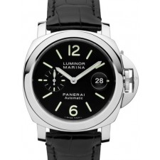 Panerai Luminor Marina Handwound Watch PAM00104 Black Leather Strap