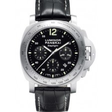 Panerai Luminor Daylight PAM250 Chronograph-Black Dial Black Subdials-Black Leather Strap