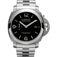 Panerai Luminor Marina 1950 PAM328 GMT Chronograph-Black Dial Numeral/Index Hour Markers-Stainless Steel Bracelet 