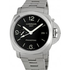 Panerai Luminor Marina PAM329 Automatic GMT Chronograph-Black Dial Numeral/Index Hour Markers-Stainless Steel Bracelet