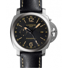 Panerai Luminor GMT Automatic Watch-Black Dial Black Leather PAM00531