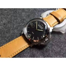 Panerai Luminor 1950 Handwound Watch-Black Dial Light Brown Leather