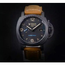 Panerai Luminor GMT Carbotech Watch-Black Dial Brown Leather