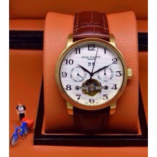 Patek Philippe Complication 482620 Tourbillon Swiss Automatic Watch - Brown Bracelet - Black Markers