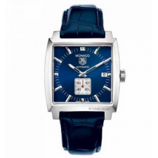 Tag Heuer Monaco WW2111.FC6204 Automatic Watch-Dark Blue Dial Index Hour Markers-Alligator Leather Bracelet