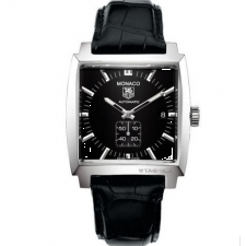 Tag Heuer Monaco WW2110.FC6177 Automatic Watch-Black Dial Index Hour Markers-Alligator Leather Bracelet 