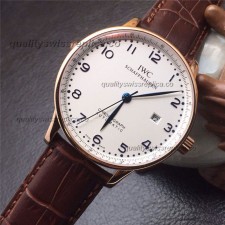 IWC Portuguese Swiss Automatic Watch-Numerals Hour Markers White Dial-Brown Leather Strap