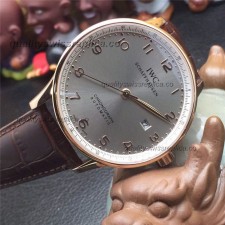 IWC Portuguese Swiss Automatic Watch-Numerals Hour Markers Gray Dial-Brown Leather Strap