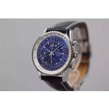 Breitling Montbrillant Datora-Blue Dial with Stick Numeral Markers-Black Leather Bracelet