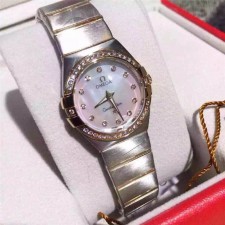 Omega Constellation Swiss Quartz Watch Women-MOP Dial with Diamonds Hour Markers-Stainless Steel Bracelet