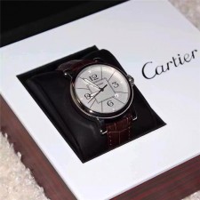 Cartier Pasha Swiss eta2824 Automatic Watch-White Dial with Huge Numerals-Brown Rubber Strap