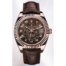 Rolex Sky-Dweller Automatic Watch 18K Rose Gold Chocolate Dial Alligator Strap