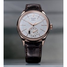 Rolex Cellini Dual Time Swiss Automatic Watch Brown Leather Strap