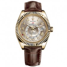 Rolex Sky-Dweller Automatic Watch Yellow Gold Brown Leather Strap