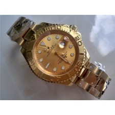 Rolex Yachtmaster II 18K Gold Plated Swiss Automatic Watch-Gold Dial-Stainless Steel Oyster Bracelet 