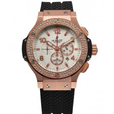 Hublot Big Bang Chronograph Off-White Dial Rose Gold Diamonds Bezel