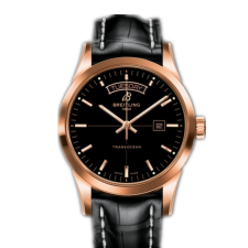 Breitling Transocean Day-Date Automatic Watch Rose Gold Black Dial 43mm