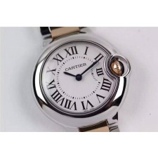 Cartier Ballon Bleu Silver White Swiss Quartz Watch Rose Gold Diamonds Markers