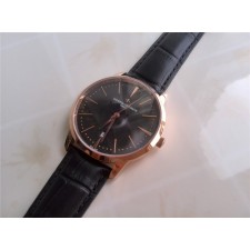 Replica Vacheron Constantin Watches - Black Dial Black Leather Strap