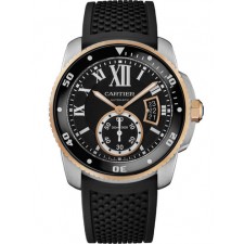 Cartier Calibre de Cartier Swiss Automatic Watch-Black Dial with Roman Numerals-Black Rubber Strap