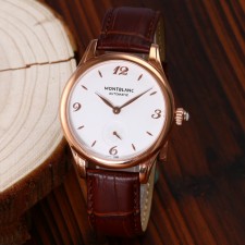 MontBlanc Star Edition Automatic Watch Small Seconds - Rose Gold White Dial - Brown Leather Strap