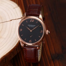 MontBlanc Star Edition Automatic Watch Small Seconds - Rose Gold Black Dial - Brown Leather Strap