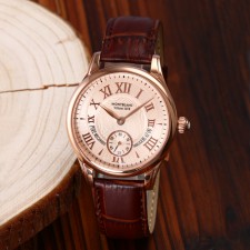 MontBlanc Star Edition Automatic Watch Small Seconds - Rose Gold Cream Colored Dial With Roman Numeral Marker - Brown Leather Strap