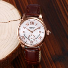 MontBlanc Star Edition Automatic Watch Small Seconds - Rose Gold White Dial With Roman Numeral Marker - Brown Leather Strap