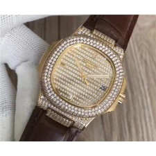 Patek Philippe Nautilus Swiss Automatic Watch Diamonds Dial Yellow Gold 40mm 