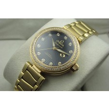 Omega Deville Ladymatic Diamonds Automatic Watch Yellow Gold Black Dial 34mm